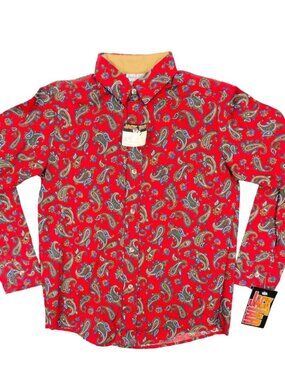 Jack Tar‎ Vintage 70s Shirt Boys 14 Red Paisley Cotton USA NWT Deadstock